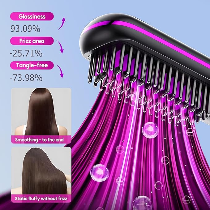 Go Brush for Short Hair 2026 Upgraded Cordless Hair Straightener Brush with LCD Temperature Display Fast Heating 3 Temperature Settings Portable Straightening Brush for Travel (Purple)