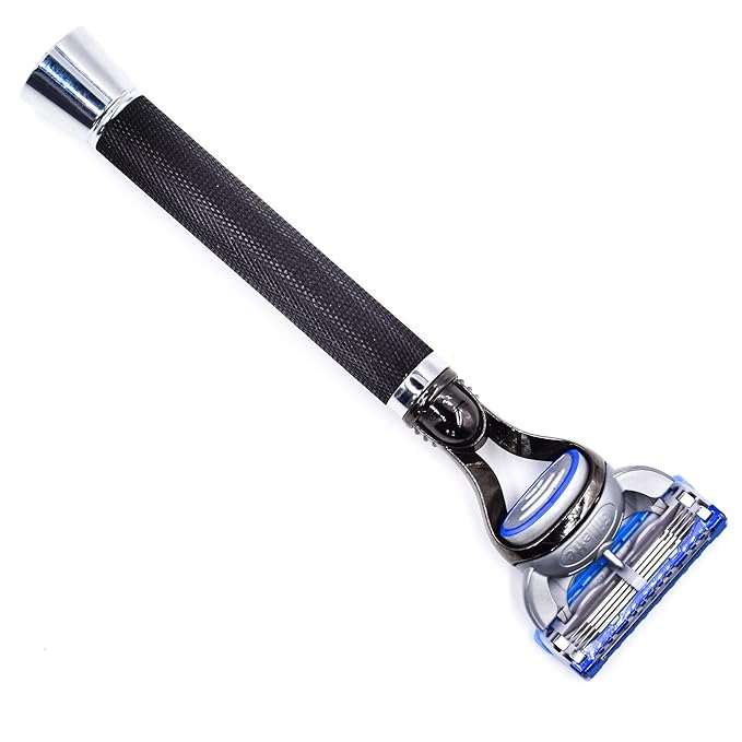 Parker Deluxe Black Fusion-Compatible Razor – 6″ Heavyweight Textured Handle + Free Gillette® Fusion Blade – Premium Men’s Shaving Tool