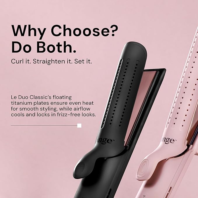 L'ANGE HAIR Le Duo Grande 360° Airflow 2 in 1 Straightener and Curler | 1 Inch Curling Wand &amp Titanium Flat Iron with 5.3 Plates | Hair Straightener &amp Curler for Long Hair (Black)