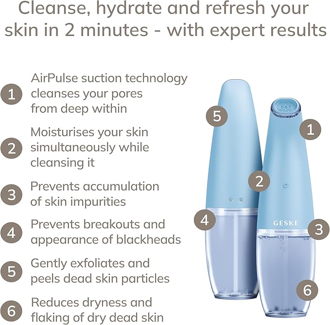 GESKE SmartAppGuided™ Aqua-Stream Face Cleanser | 8 in 1 | Deep Pore Cleansing | Impurities Prevention | Blackhead Extraction | Reduce Red &amp Dry Skin | Use with Our Aqua-Stream Solution