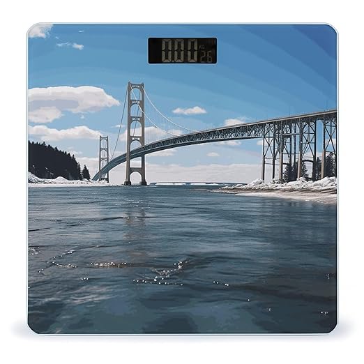 Mackinac Suspension Bridge Scale for Body Weight Anti-Slip Digital Bathroom Scale Sturdy Toughened Glass Weighing Scales High Precision Safe Rounded Corners Smart Scales