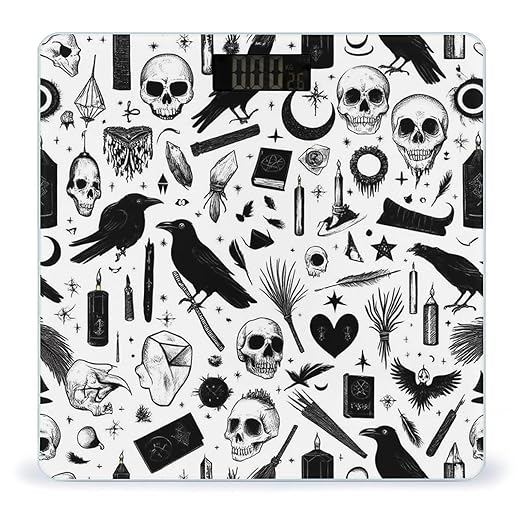 Women's Digital Bathroom Weighing Scale Automatic Switch Energy Saving Scale Smart Scale for Body Weight Gothic Trippy Moon Skull Dark Black Cat Witch Magic Spirit Board