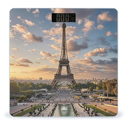 French Paris Tour Eiffel Tower Bathroom Scale for Body Weight with High Precision Large LCD Backlight Display Digital Weighing Scale with BMI Capacity Up to 180kg