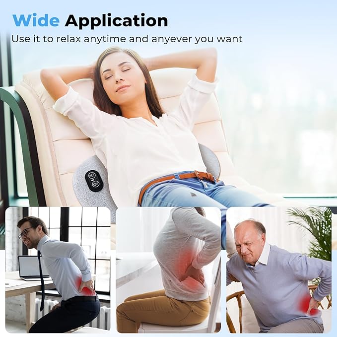 3 in 1 Electric Back Massager Triple Fusion Back Massager with Heat Lumbar Support Pillow for Bed and Chair - Grey