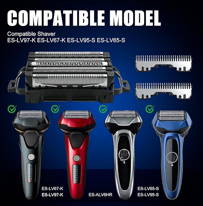 WES9032 Shaver Replacement Foil Head Compatible with Panasonic ARC5 Replacement Blades Suitable for models ES-LV97-K ES-LV67-K ES-LV95-S and ES-LV65-S (9032-2PCS)