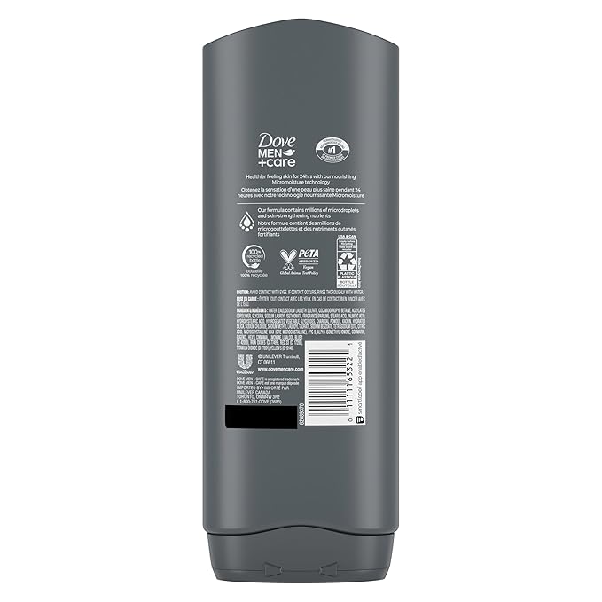 DOVE MEN + CARE Elements Body Wash Charcoal + Clay 4 Count For Men's Skin Care Effectively Washes Away Bacteria While Nourishing Your Skin 18 oz