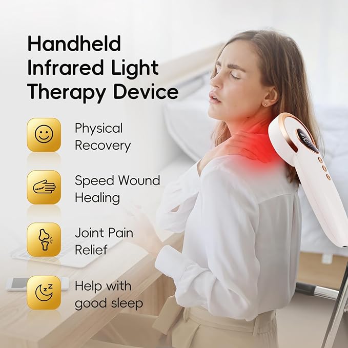 4x808nm+12x650nm 3500mAh Battery 4Hz pulsed Near Infrared Red Light Therapy Treatment for Body Pain Relief Handheld Cold Light Therapy Device for Dogs Cats Horse Pets