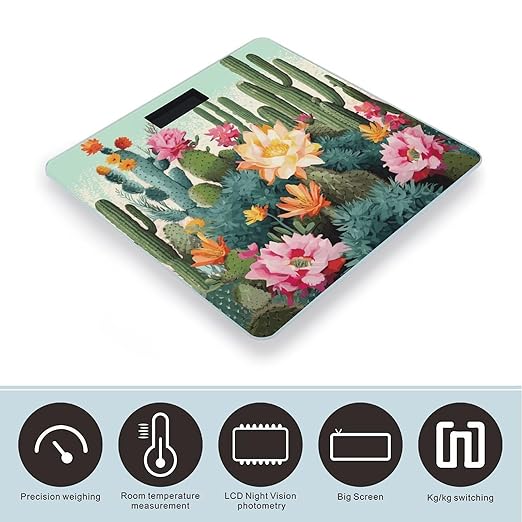 Digital Bathroom Scale for Body Weight Scale with Bright LCD Display High Accuracy Step-On Technology Auto On/Off Summer Floral Cactus Digital Scales 400 Lbs /180kg