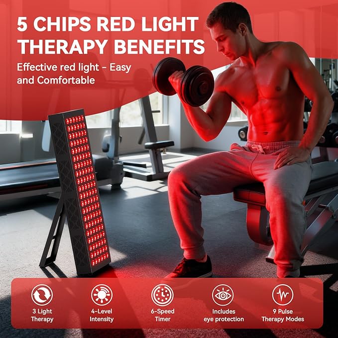 Red Light Therapy Box 5in1 LED with 630-660-810-830-850 Metal Case 3 Modes Red Light Panel with Soft Belt 6 Timing Set - 9 Pulse Modes - 4-Level - Red Light Therapy Panel for Body