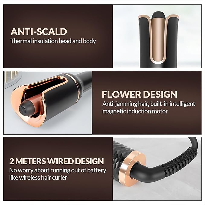 Automatically Hair Curler Automatic Looper Wavy Crimping Curl Tool Professional Anti-Tangle Auto Curling Iron with 5 Temperatures &amp Timers &amp LED Display