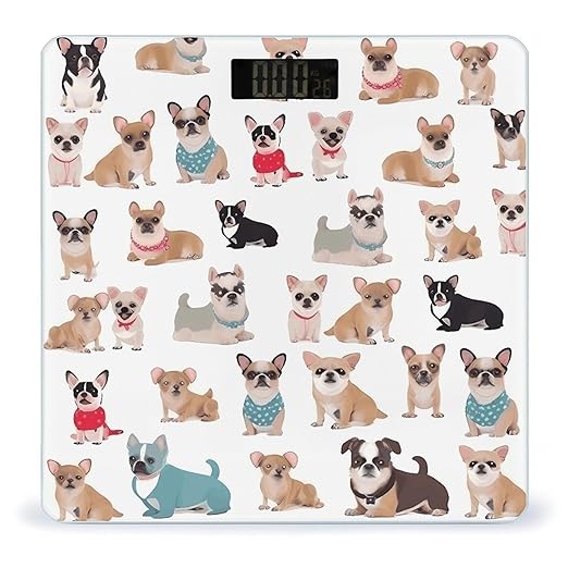 Cute Chihuahua Pug Pattern Scale for Body Weight Digital Bathroom Scale Toughened Glass High Precision Scales for Body Weight with Large LCD Backlight Display Weight Scales