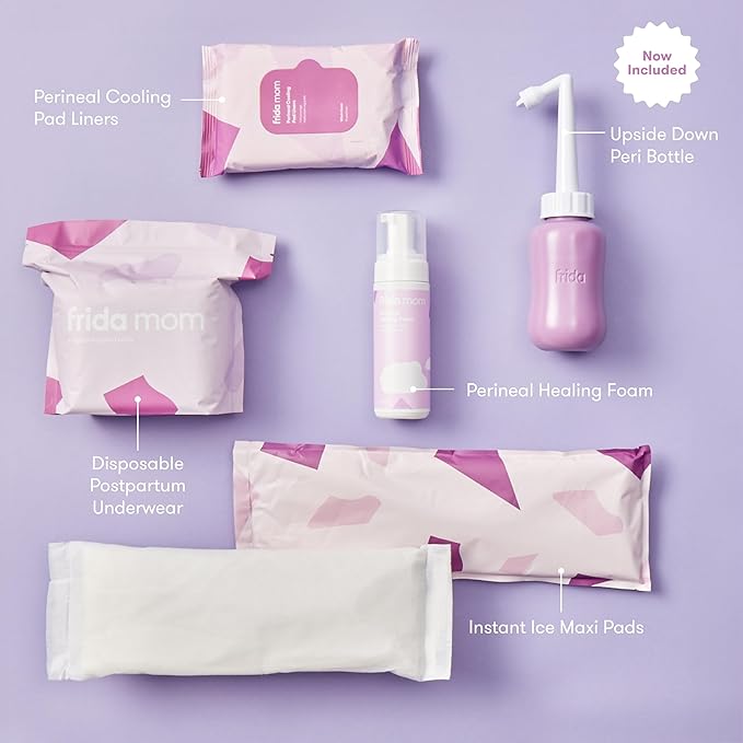 Frida Mom 11pc Postpartum Essentials Kit Gift Set Hospital Bag Must Haves for New Mom Includes 4 Disposable Postpartum Underwear 4 Ice Maxi Pads Perineal Healing Foam &amp 24 Pad Liners &amp Per
