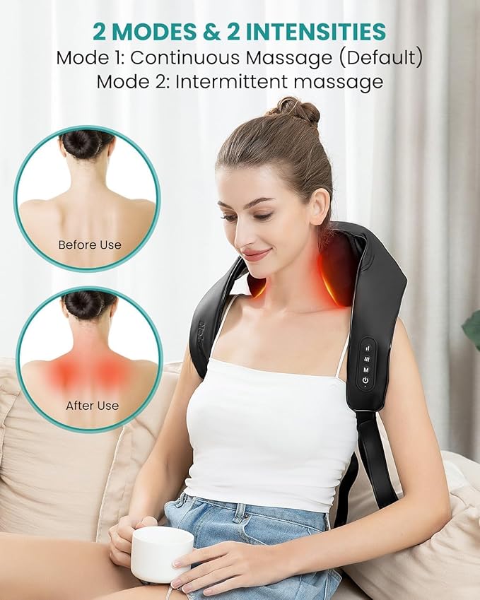 Nekteck Neck Massager Cordless 6D Shiatsu Neck and Back Massager Neck Massager for Pain Relief Deep Tissue Ideal Gift for Men and Women Ideal for Home Office and Car with Heat Black