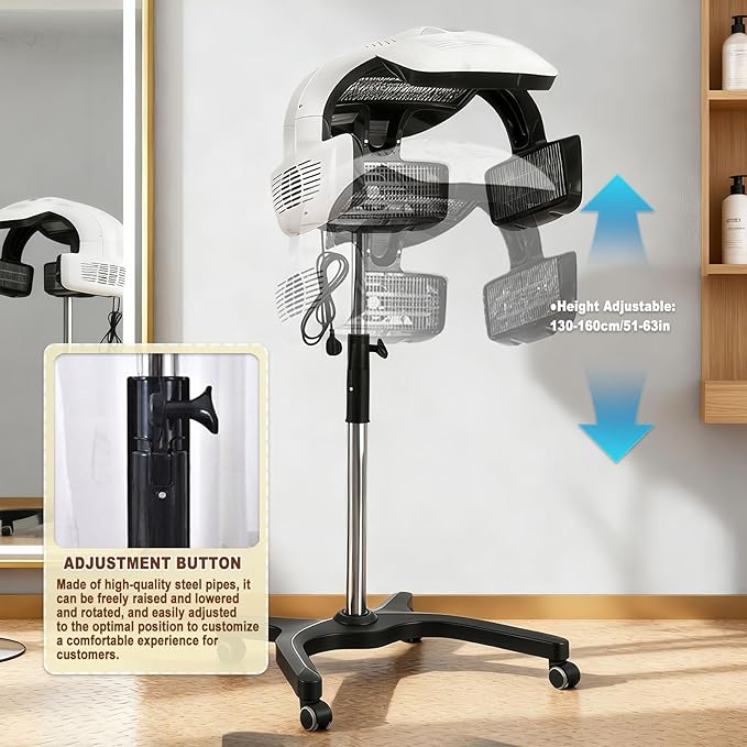 Professional Salon Hair Dryer &amp Steamer with Adjustable Timer &amp Temperature 800w Stand-Up Hair Dryer for Home Use Mobile Base for Hair Coloring Deep Conditioning &amp Perming Black