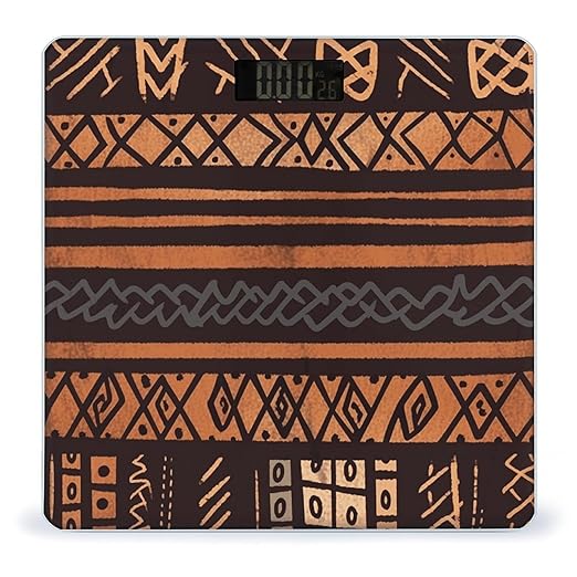 African Mud Cloth Tribal Bathroom Scale Rounded Smart Scale for Body Weight Automatic Power On/Off Weight Scales Accurate Bathroom Digital Scales for Pet Home Bedroom Kitchen