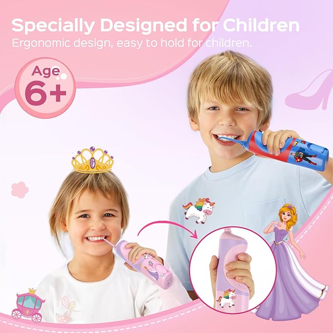 COSLUS Kids Water Dental Flosser &amp Cordless Mini Water Teeth Flossers Deep Cleaning Picks 4 Modes for Ages 6+ Safe Waterproof Flosser