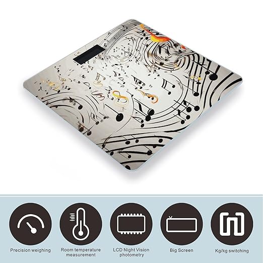 Music Notes Print Weight Scale Large Bathroom Scales Digital Weight with Bright LED Display Non Slip Automatic Weighing Scale Fashion Weighing Machine for Body