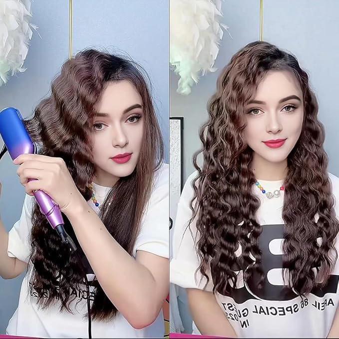 Hair Crimper Iron16mm 3 Barrel Hair WaverBeach Waves Curling Iron for Long &amp Short HairCeramic Hair Crimper with Adjustable TemperatureDual VoltageFast Heat
