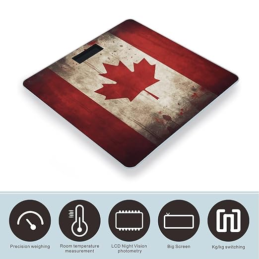 Digital Bathroom Scale for Body Weight Scale with Bright LCD Display High Accuracy Step-On Technology Auto On/Off Retro Canada Flag Digital Scales 400 Lbs /180kg
