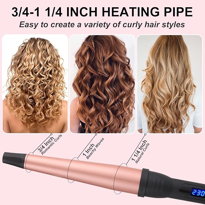 Professional Ceramic Tapered Curling Wand - 1/2 to 1 Inch Hair Curler with LCD Display &amp 14 Heat Settings for All Types(0.75-1.25 Inch)