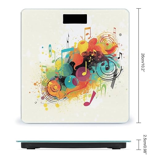 Abstract Music Themed Weight Scale Large Bathroom Scales Digital Weight with Bright LED Display Non Slip Automatic Weighing Scale Fashion Weighing Machine for Body
