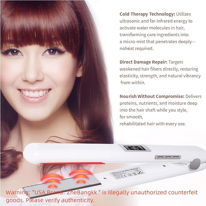 Ultrasonic Infrared Hair Care Iron Recovers The Damaged Hair LED Display Treatment Styler Cold Iron Straightener Infrared Straightener Styler (White)