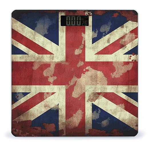 Vintage Union Jack British Flag Scale with LCD Easy-to-Read Anti-Slip Weight Digital Bathroom Scale Precision Weighing Scales Sturdy Tempered Glass Body Weight Scales for Daily Use