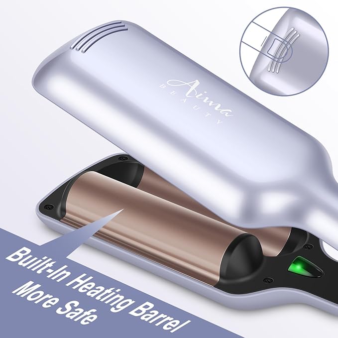 32mm (1.25) Aima Beauty Twins Mermaid Hair WaverAnti-Scald Hair CrimperBeach Wave Curling IronCurling Wand 2 Barrel (Purple) 15S Heats Up for Short/Medium/Long Hair