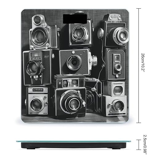 Retro Cool Camera Collection Bathroom Scale Automatic Power On/Off Body Scales LCD Backlight Display Square Digital Scale Rounded Corners Bathroom Scales for Home Bedrooms