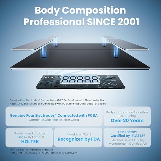 Homebuds Smart Bathroom Scale for Body Weight High Precision in 0.1lb Assured by Weight Scale Professional Factory SINCE 2001 App Sync 13 Body Composition Including BMI and Body Fat 400lb LED Black