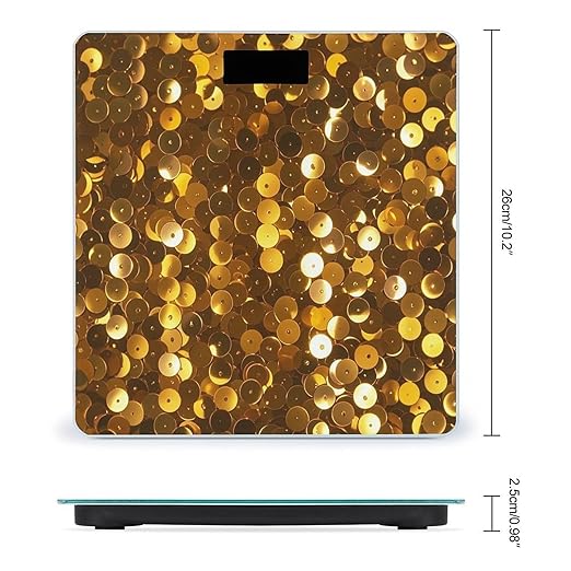 Digital Bathroom Scale for Body Weight Scale with Bright LCD Display High Accuracy Step-On Technology Auto On/Off Gold Sequin Sparkle Digital Scales 400 Lbs /180kg