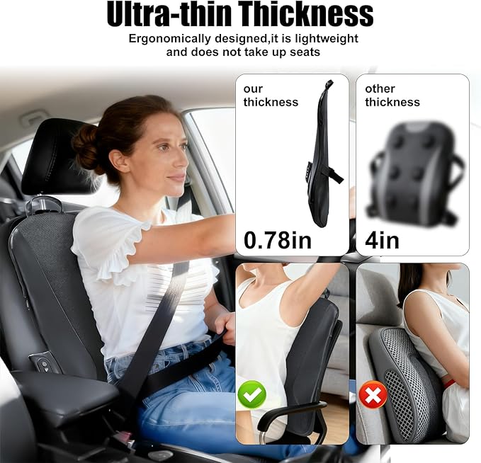Ultrathin Back Massager for Pain Relief Deep Tissue with 4D Kneading Heating &amp Red Light Therapy Cordless Back Massager with Heat for Shoulders Gift for Home Office Car Use for Men Women