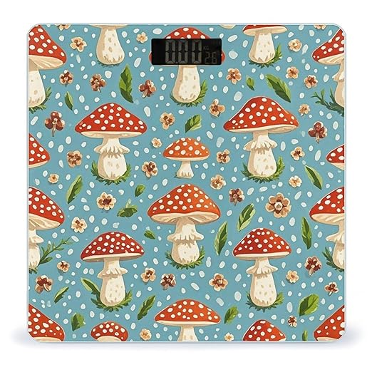 Red Mushroom Pattern Scale for Body Weight Digital Bathroom Scale Toughened Glass High Precision Scales for Body Weight with Large LCD Backlight Display Weight Scales