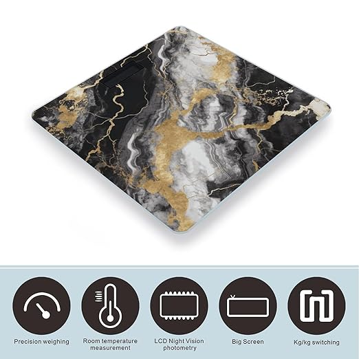 Digital Bathroom Scale for Body Weight Scale with Bright LCD Display High Accuracy Step-On Technology Auto On/Off Black White Gold Foil Marble Digital Scales 400 Lbs /180kg