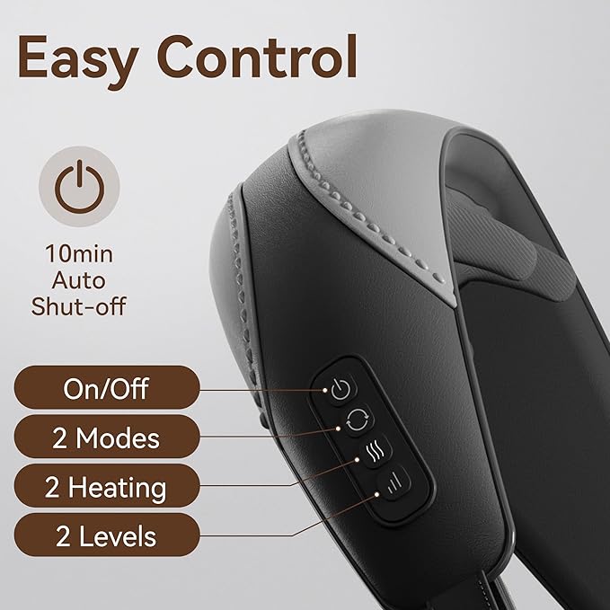 Shiatsu Neck and Shoulder Massager with Heat for Pain Relief Deep Tissue Portable Massagers for Neck and Back Gifts for Men and Woman (Black with Leather Handbag)