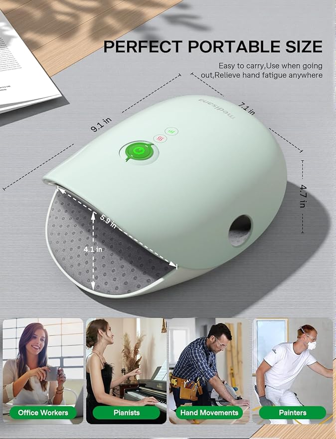 Medisana Hand Massager with Heat and Compression Cordless Hand Massager for Arthritis and Carpal Tunnel Relief Knuckle Stretching Massage Birthday Christmas Gifts for Men Women Dad Mom-Green