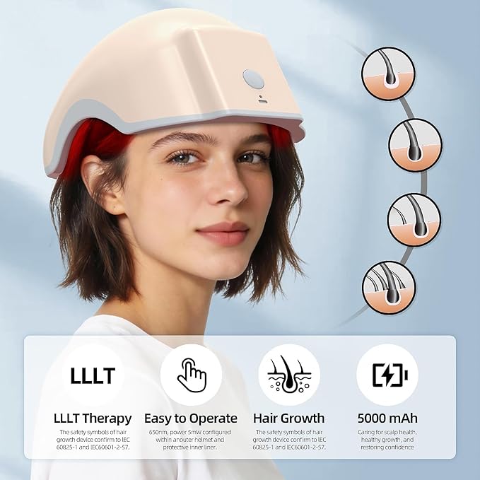 Red Light Therapy for Laser hair growth helmet - FDA Cleared Hair Growth Device 650nm Low Level Laser Cap for Thinning Hair &amp Hair Growth for Men &amp Women Hands-Free Scalp Therapy