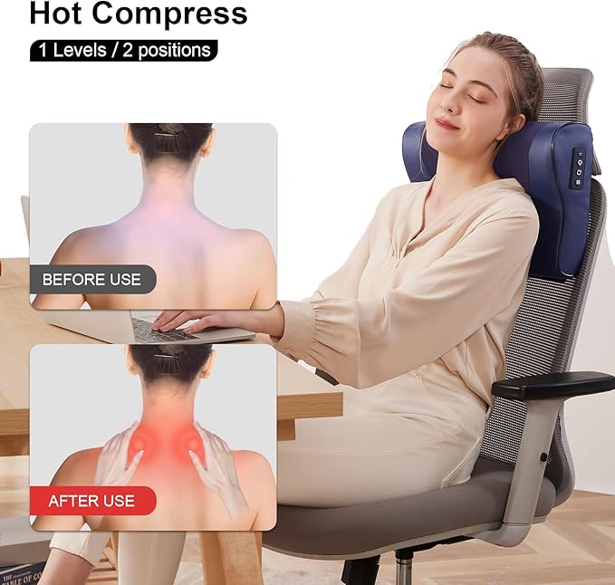 Cornfair's Shiatsu Neck and Back Massager with Heating - 4D Kneading Nodes 3 Modes 3 Speeds - Cordless Electric Massage Pillow for Full Body Relaxation at Home Office - Great Holiday Gift