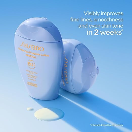 Shiseido Ultimate Sun Protector Lotion Mineral SPF 60+ - Sheer Broad-Spectrum Sunscreen for Face &amp Body - Visibly Improves Fine Lines Smoothness &amp Skin Tone - Fragrance Free All Skin Types