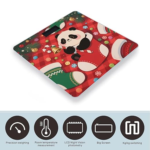 Christmas Red Panda Scale for Body Weight Sturdy Tempered Glass Weighing Scales with LCD Display Accurate Digital Bathroom Scale Convenient Body Fat Smart Scales Easy Read