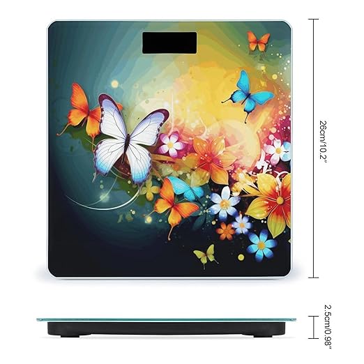 Colorful with Butterfly Scale for Body Weight Safe Rounded Corners Tempered Glass Digital Bathroom Scale LED Display 400lb Capacity Weight Scales with High Precision Sensors
