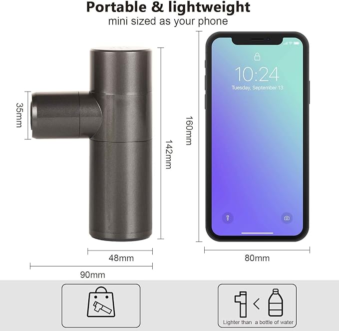 Mini Portable Massage Gun Percussion Electric Massage GunPortable Body MassagerDeluxe Full Aluminum BodySuper Quiet Brushless Motor (Gray)