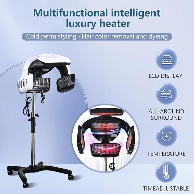 Portable Standing Dryer for Home with 5 Individually Controlled Heating ElementsProfessional Standing Hair DryerHair Steamer Hair Salon Steamer Black