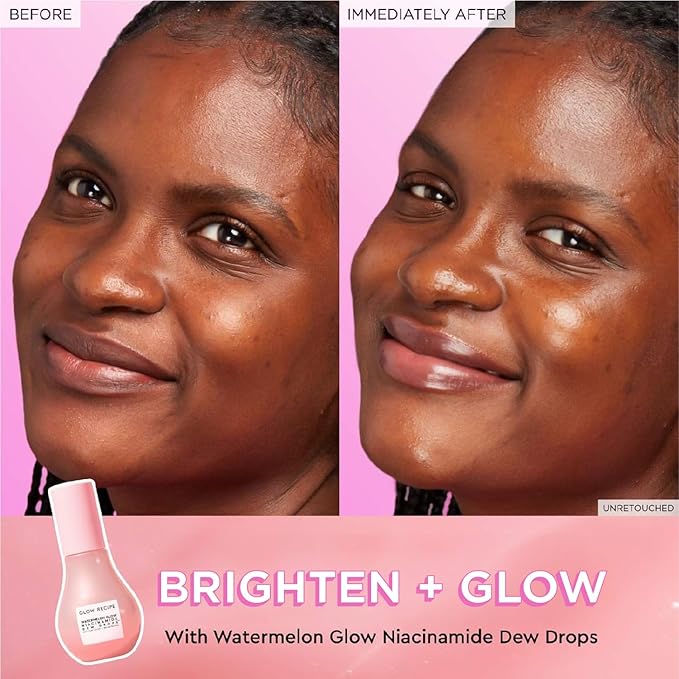 Glow Recipe Watermelon Daytime Trio - Watermelon Glow SPF Dew Balm Sunscreen (0.58 oz) + Niacinamide Dew Drops Serum with Hyaluronic Acid (40ml) + Hue Drops Tinted Serum Bronzer &amp Highlighter (40