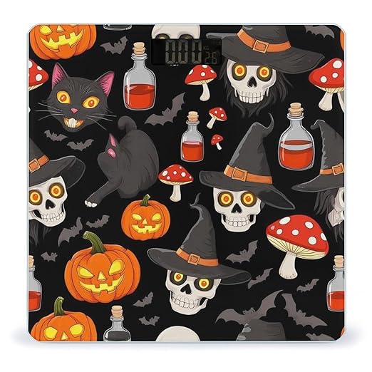 Energy Saving Scale Bathroom Weighing Scale Smart Scale for Body Weight Digital Halloween Gothic Witch Black Cat Bat Pumpkin Skull Mushroom