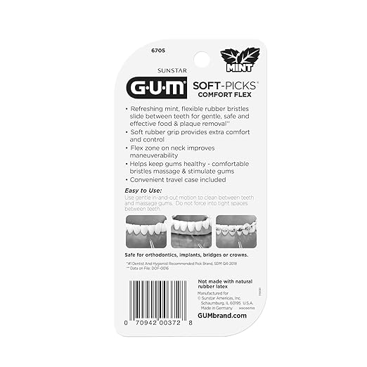 GUM Soft-Picks Comfort Flex Mint Dental Picks for Teeth Cleaning Health Disposable Interdental Brushes with Convenient Carry Case Dentist Recommended 80 Count (Pack of 4) 320 Total