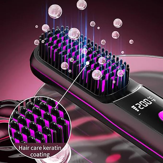 Straightener Brush with Temp Settings Portable Cordless Straightening Comb with Base Negative (04)