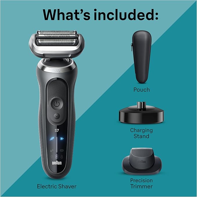 Braun Electric Shaver for Men Series 7 7127cs Wet &amp Dry Shave Turbo &amp Gentle Shaving Modes Waterproof Foil Shaver Engineered in Germany with Beard Trimmer Charging Stand Space Grey