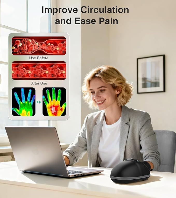 Medcursor Cordless Hand Massager - Hand Massager with Heat and Compression Hand Warmer with Acupressure Beads 6 Massage Modes 2 Heat Levels 3 Timers