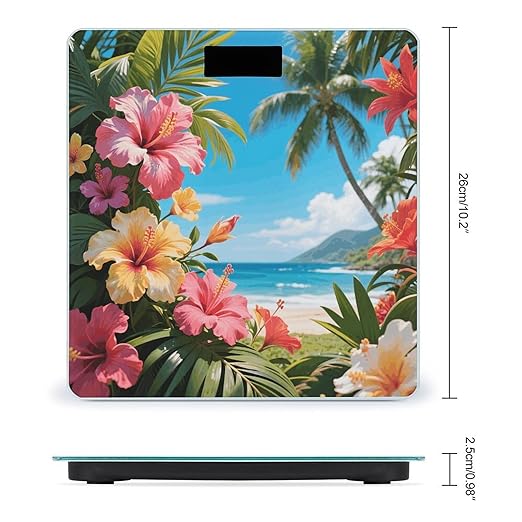 Hawaii Floral Tropic Weight Scale Cute Bathroom Scale for Body Highly Accurate Digital Weighing Machine for People Compact LCD Display Scales with Sturdy Toughened Glass Scales